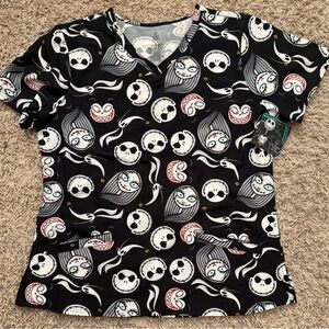 Nightmare Before Christmas Women's Graphic Scrub Top Size: L